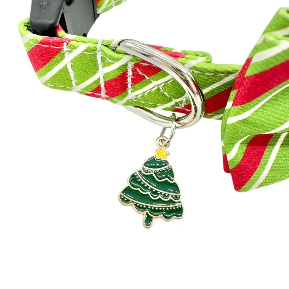 Holiday Dog Bow Tie Collar Christmas Tree Charm Small Adjustable Red Green NEW